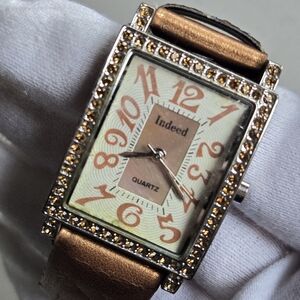Brown and silver rhinestone quartz watch Glam Bling As-Is Untested Need Battery